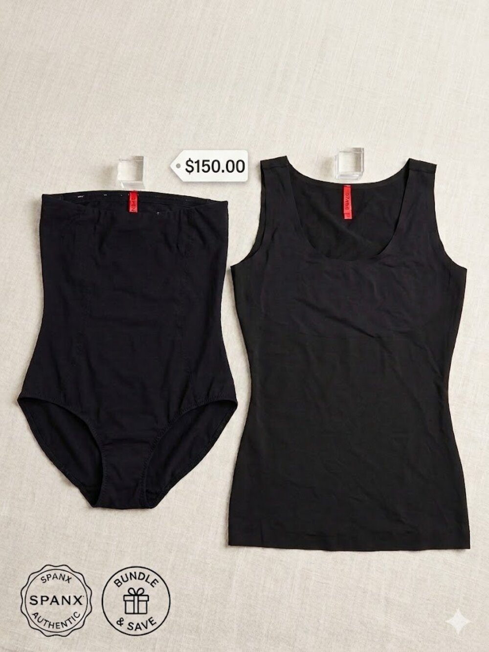 SPANX Black Seamless Tank & High-Waist Shaping Brief Set